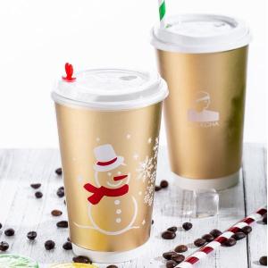 Hot Drink Disposable Paper Cup 16 Oz With Lids And Straws Light Weight