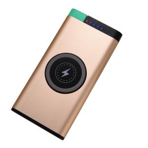 China High Quality Gold Color 10000mAh Polymer Battery QI Wireless Charger Power Bank supplier