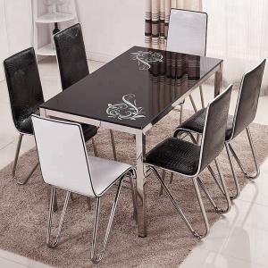 Indoor Decoration Tempered Glass Dining Room Table Sets With Stambled Table Foot