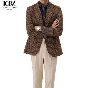 China Autumn Winter Fashion End Custom Design Tweed Plaid Men's Jacket Weaving method woven supplier