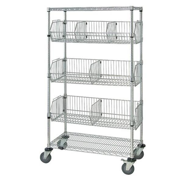 Mobile Chrome Wire Grid Baskets Shelving 4 Layers For Medical Supply Storage