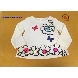 China Big Floral Print Children T Shirt Butterfly Applique Embroidery Long Sleeve 100% Cotton supplier