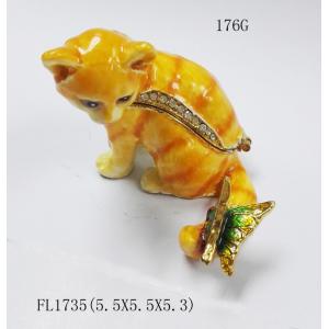 Cat shape trinket box with rhinestone for new jewelry boxes cat enamel cat trinket jewelry box