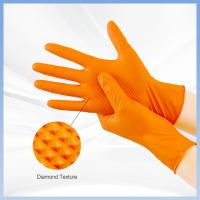 China Orange Disposable Nitrile Work Gloves Powder Free Diamond Texture Industrial Nitrile Gloves on sale