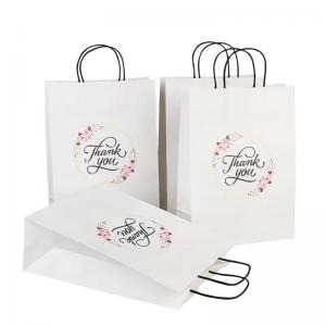 Gift Kraft Paper Tote Bags With Handles Personalised White