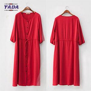 100% cotton long casual red color plus size designs cheap women dresses pictures office dress for ladies made in China