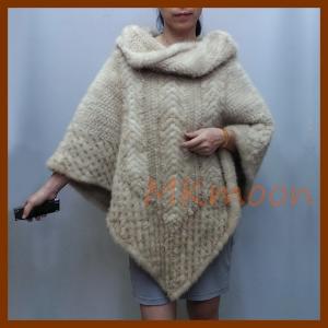 knitted Mink fur ponch, mink fur cape -MKM105#