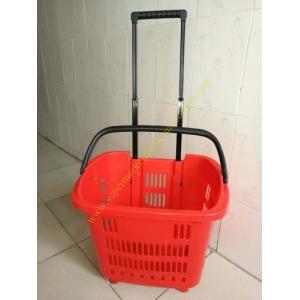 China HDPE Hand Rolling Shopping Basket On Wheels For Supmermarket , 25kg Capacity supplier