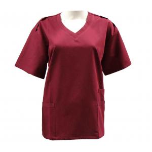 155 GSM Polyester 65% / Cotton 35% Women V Neck Short Sleeves Dull Red Medical Scrubs Antimicrobial