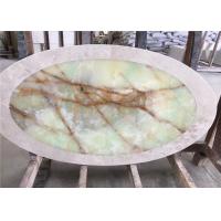 China Oval Shaped Stone Table Tops , Light Green Onyx Table Top For Coffee Tea Table on sale