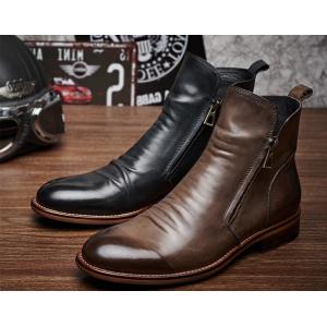 Black / Brown Mens Leather Dress Boots , Mens Designer Combat Boots With Rubber Sole