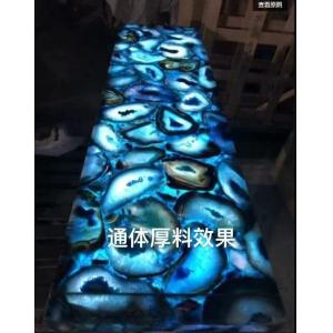 China Custom Polished Blue Agate Backsplash Tile Semi Precious Stone Slabs wholesale