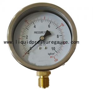China 150psi Brass Liquid Filled oil Pressure Gauges 4 Dial 1/2 NPT Lower Mount supplier