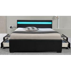 Full Bed Frame with LED Charging Station Storage Headboard and Drawers