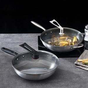 China Direct Selling Kitchen 32cm 34cm Stainless Steel Honeycomb Fry Pan Non-stick Frying Pan supplier
