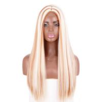 China Virgin Front Lace Wig Medium Length Straight Wig Two Color Lace Synthetic Fiber Wig on sale