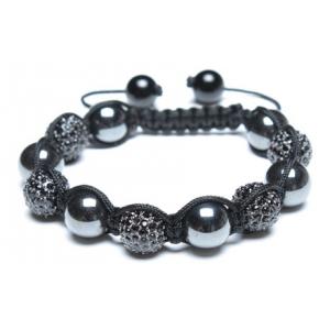 China Personalized Shamballa Beaded Cuff Bracelets Magnetic Hematite Round Black Rhinestone Ball supplier