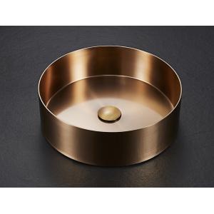 Single Round Bathroom Sinks Durable Stainless Steel Counter Top Gold