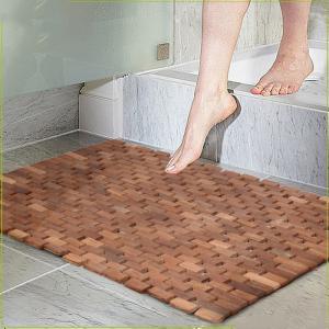 Space Saving Roll Up 50*70*0.8cm Vented Teak Wood Bath Mat