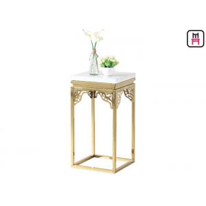 Elegant Square Marble Stainless Steel Coffee Table Carving Corner Flower Stand