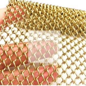 Golden Chain Link 3x3mm Metal Mesh Curtains For Room Dividers Decorative