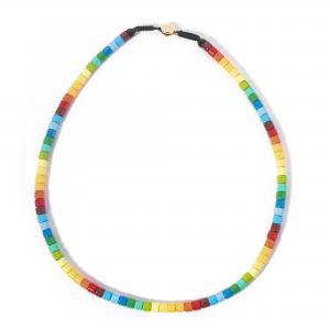 Metal Tube Enamel Bead Necklace , Multicolor Boho Beaded Necklace