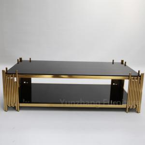 Double Tempered Glass Center Table Rectangle Shape Gold Frame
