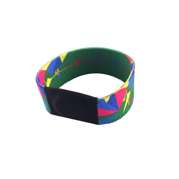 Custom Printing RFID Chip Wristband Fabric Elastic For Theme Park 13.56 Mhz