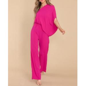 OEM Small Quantity Clothing Manufacture Ladies Loose Slanted Shoulders Backless Casual Jumpsuit