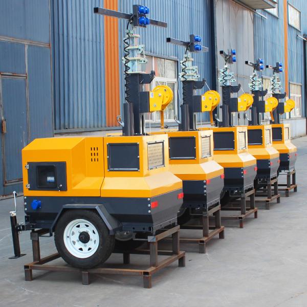 China 220v Pushcart Tipo 5M Manual Rod LED Mobile Light Tower 200W 300W 400W IP Rated Standard supplier