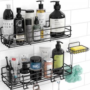 No Drilling Rustproof Traceless Adhesive Shower Wall Shelves Shower Caddy Basket Shelf with Soap Holder