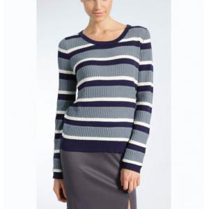 WOMEN'S 37/33/25/5 VISCOSE/NYLON/LAMBSWOOL/CASHMERE RIB STRIPE SWEATER