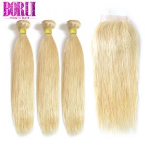 China Indian Blonde Extensions Real Hair , Blonde Real Hair Extensions Real Hair With 4*4 Lace Closure supplier