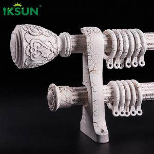 China Antique Style Double Curtain Pole Set , Adjustable Double Curtain Rod White Wood Grain supplier