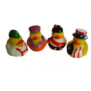 Phthalate Free Vinyl Small Yellow Rubber Ducks With Nation Flag Pattern
