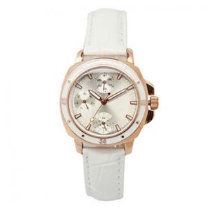 China White Quartz Stainless Steel Watches With Genuine Leather For Ladies supplier