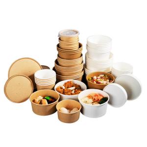 China Solicitud de personalización Cuenco de ensalada de papel desechable biodegradable multicolor con tapa wholesale