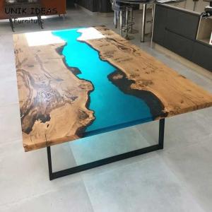 Epoxy Resin Live Edge River Wood Plank Dining Table Counter Desk Top Home Kitchen Blue