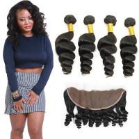 China Authentic 8A Loose Curly Indian Remy Hair Weave 4 Bundles With Frontal on sale