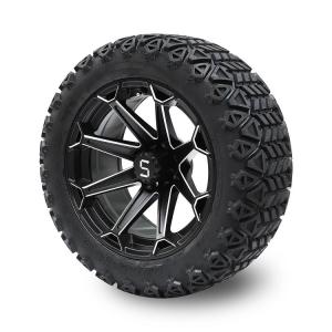 14'' Machined/Matte Black Golf Cart Wheels And 22x10-14 Off-road DOT Tires