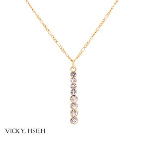 VICKY.HSIEH Gold Tone Crystal Rhinestone Pave Pendant Long Necklace
