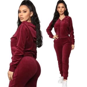 China                  High Quality Velvet Custom Zip Hoodie Joggers Two Piece Velour Tracksuit Women              supplier
