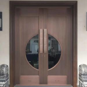 Bronze Framed Decorative Entry Door Tempered Glass Front Entrance Double Doors