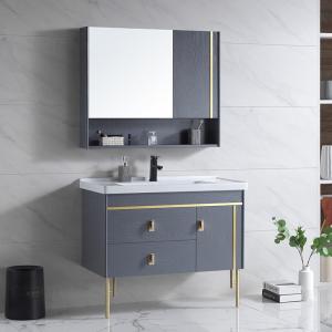 Solid Wood Floor Mount Bathroom Vanities With HD Silver Mirror