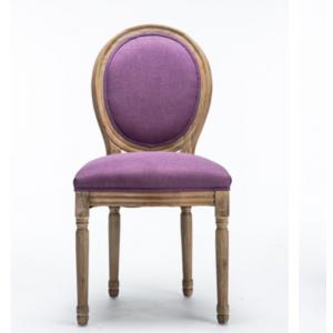 China French Style Oak Dining Room Chairs Antique Design Purple Linen Fabric supplier