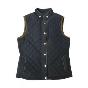 Navy Blue Black Long Quilted Vest Womens Ladies Padded Vest Woven Material