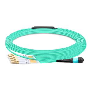 China 7m (23ft) MTP Female to 4 LC UPC Duplex OM3 50/125 Multimode Fiber Breakout Cable, 8 Fibers, Type B, Elite, LSZH, Aqua wholesale