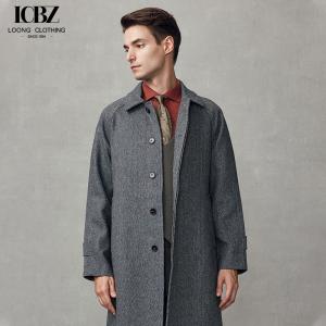 Mid-Length Dark Gray Wool Coat Business Casual Men's Windbreaker with Mandarin Collar