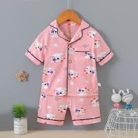 China Summer Thin Cardigan Pajama Set Girls Short Sleeve Cute Cat Pyjamas on sale