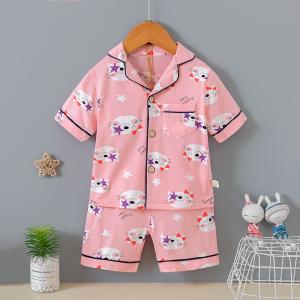 Summer Thin Cardigan Pajama Set Girls Short Sleeve Cute Cat Pyjamas